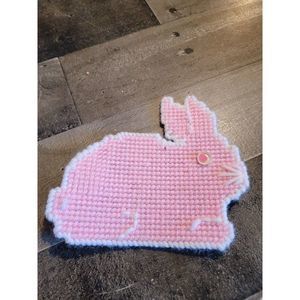 Handmade knit pink white bunny rabbit animal farm magnet